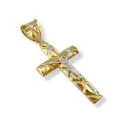 Златен кръст с разпятие и ромбовиден релеф 14K RG12461