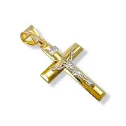 Златен кръст с фигура на Христос и релефна плоскост 14K RG11421