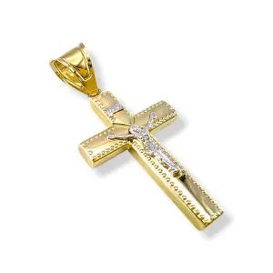 Златен кръст с разпятие и фини релефни точки 14K RG12462