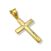Религиозен златен кръст с изчистена геометрия и гравюра 14K RG11422