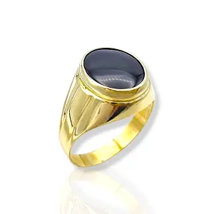 Мъжки златен пръстен с овален оникс 14K RG10391