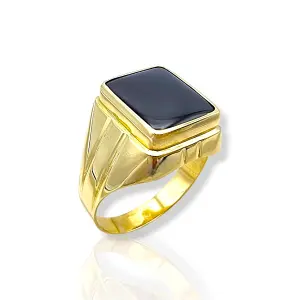 Мъжки златен пръстен с правоъгълен оникс 14K RG10393