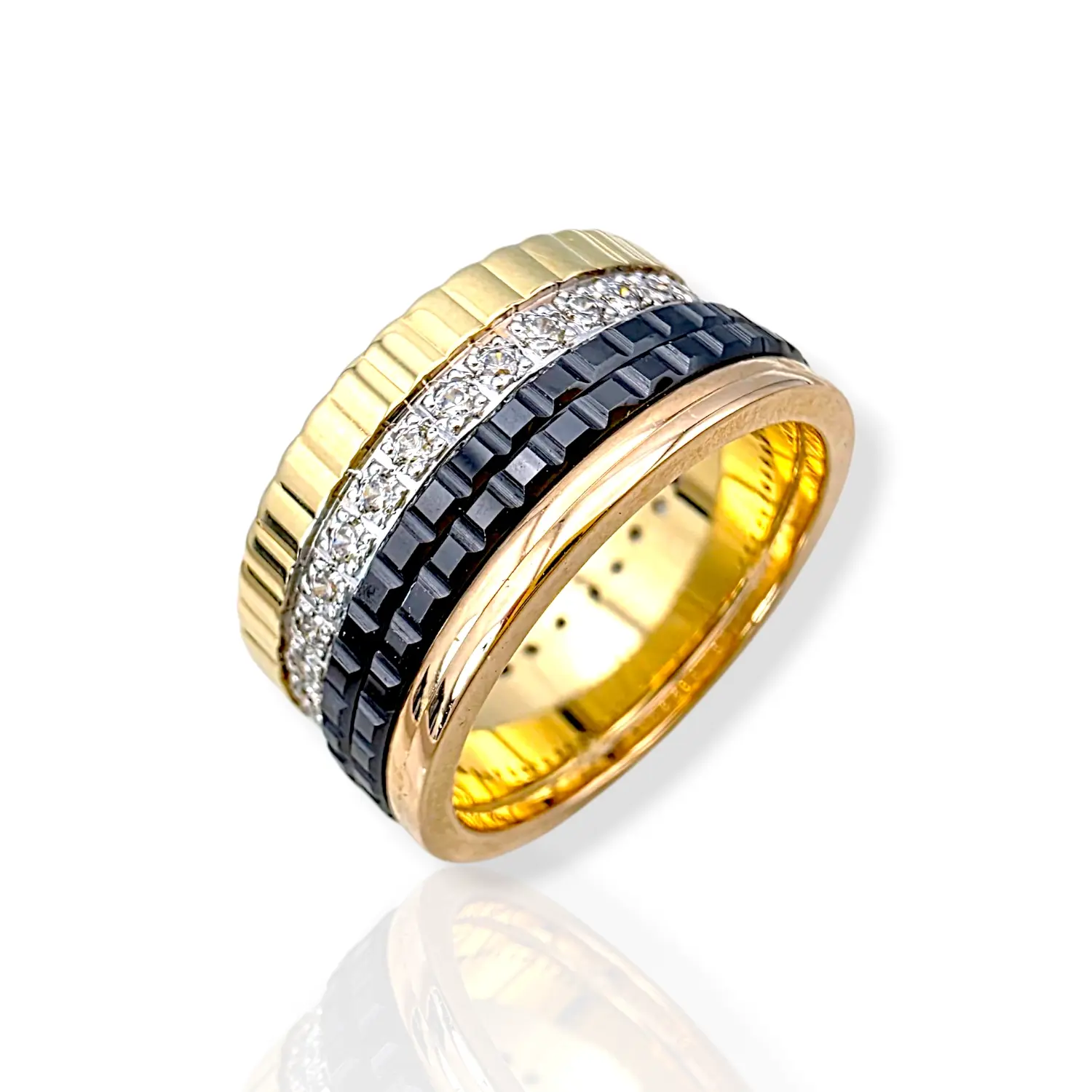 Луксозен златен пръстен Boucheron с черни детайли 14K RG11969