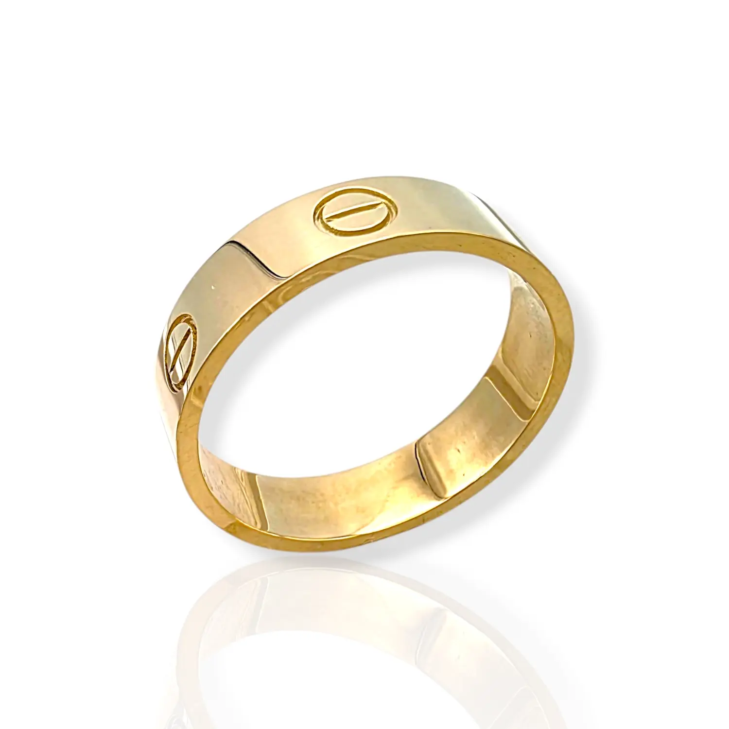 Златен пръстен Cartier с полирана повърхност и гравирани болтове 14K RG11445