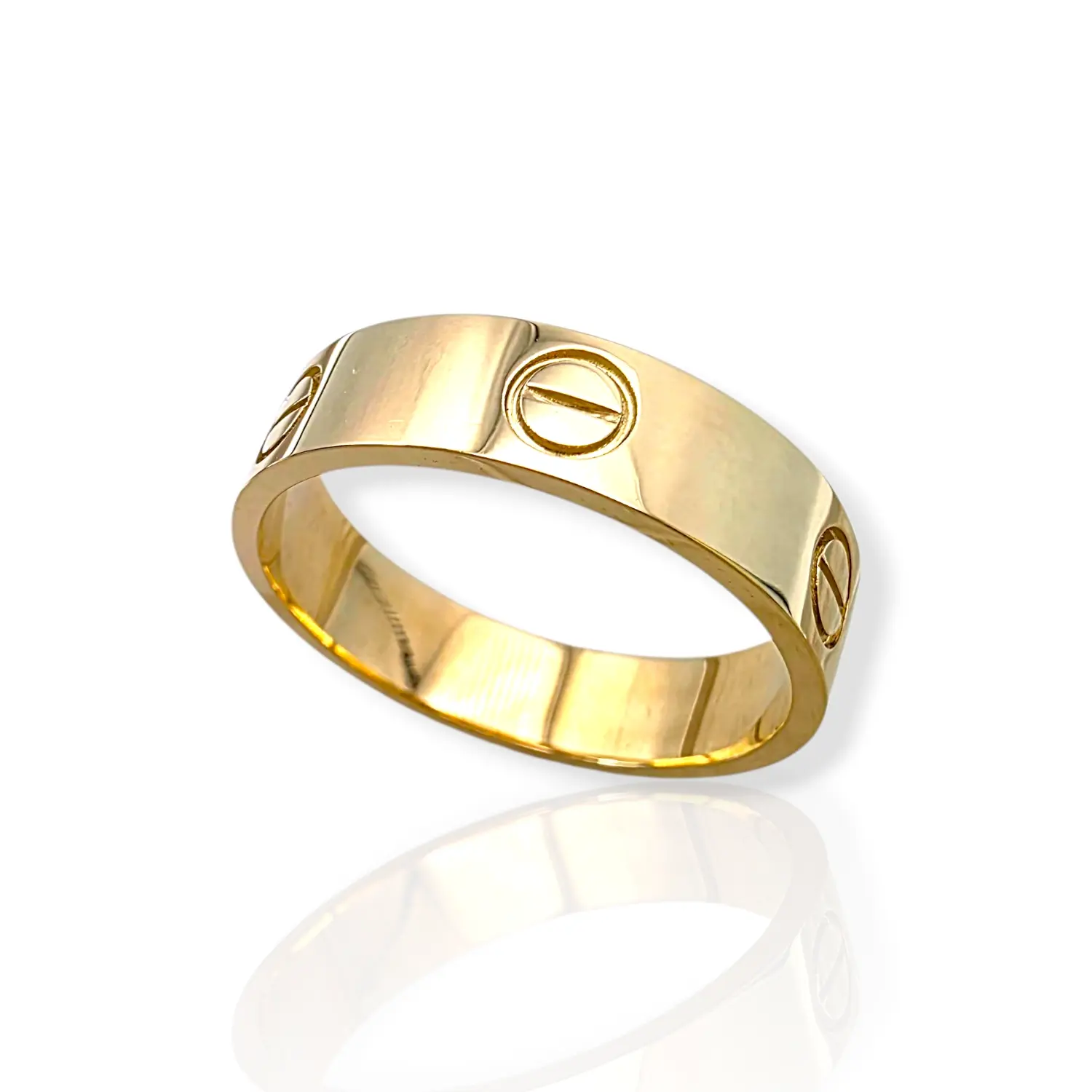 Златен пръстен Cartier с полирана повърхност и гравирани болтове 14K RG11445