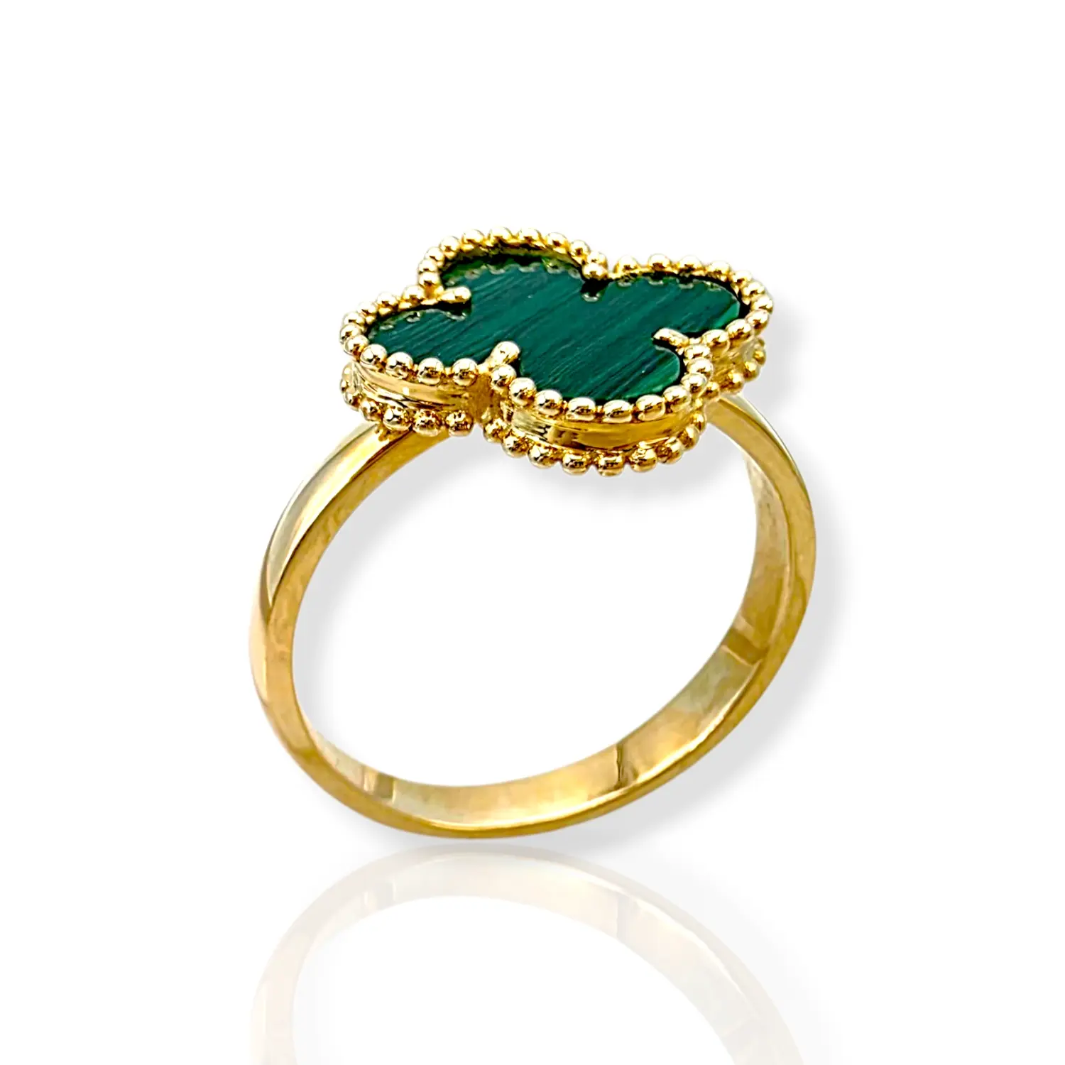 Златен пръстен Van Cleef с малахит и зърнеста рамка 14K RG11444