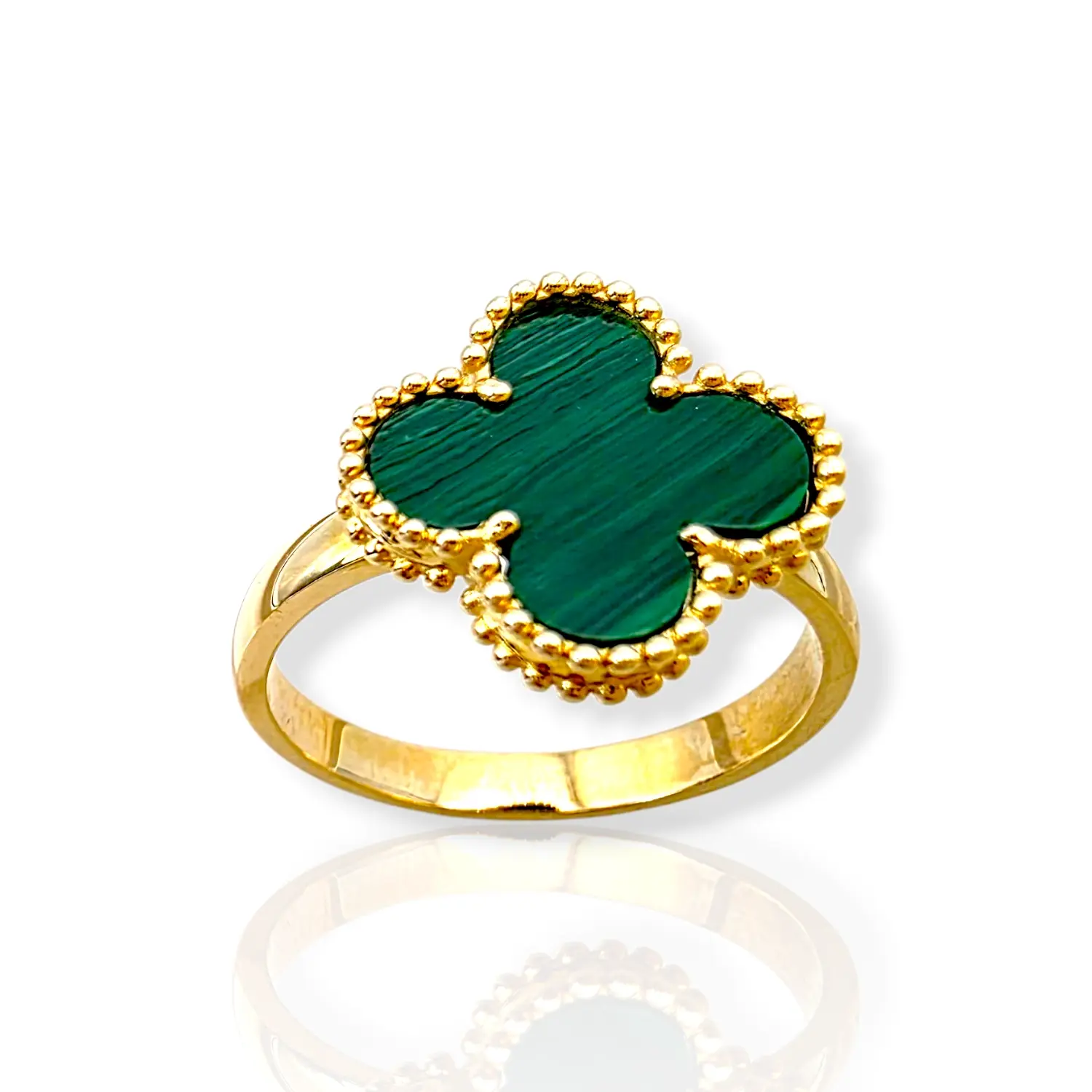 Златен пръстен Van Cleef с малахит и зърнеста рамка 14K RG11444