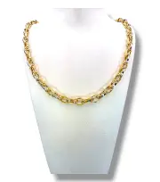 Мъжки златен синджир луксозна плетка с бели звена 14K RG12066