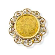 Златна брошка-медальон с австрийска монета Франц Йосиф 14K RG12879