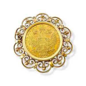 Златна брошка-медальон с австрийска монета Франц Йосиф 14K RG12879