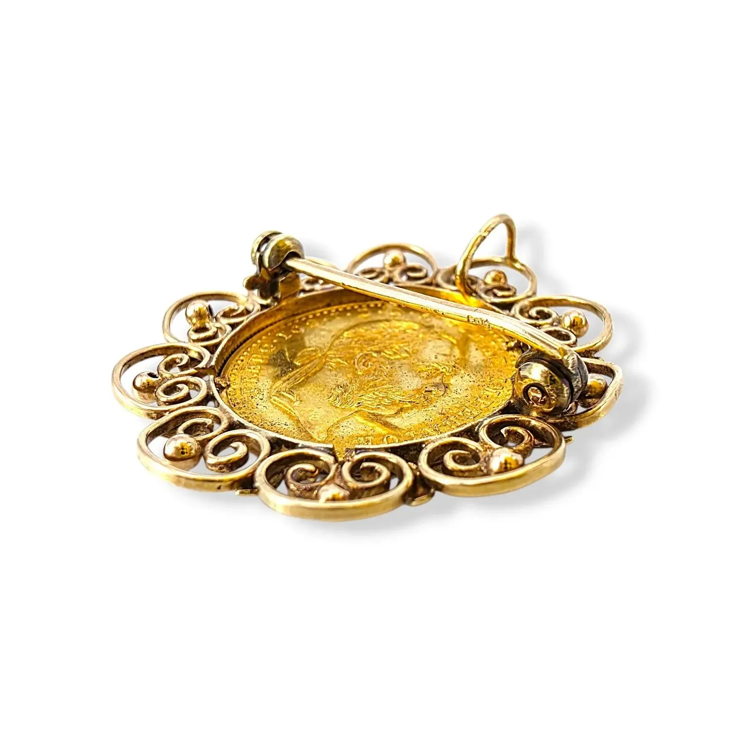 Златна брошка-медальон с австрийска монета Франц Йосиф 14K RG12879