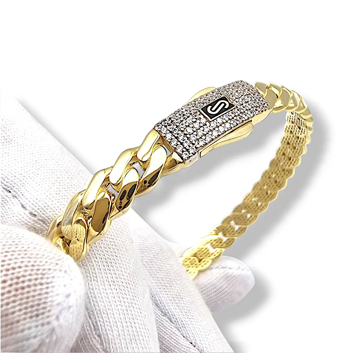 Златна гривна Monaco Chain с инкрустации 14К 9.54гр Диам. 6см RG10180