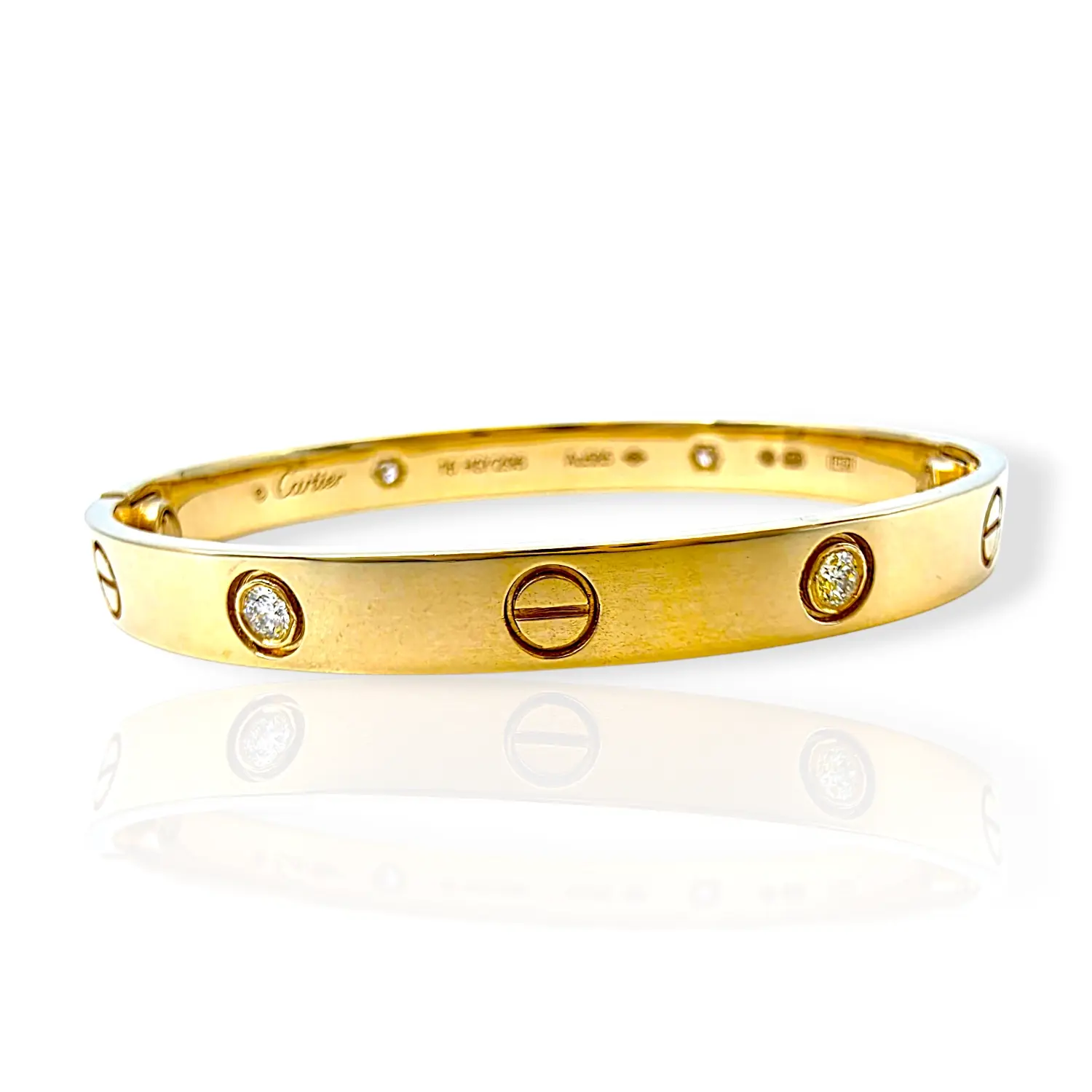 Златна гривна Cartier с диаманти и гравирани болтове 14К RG11448