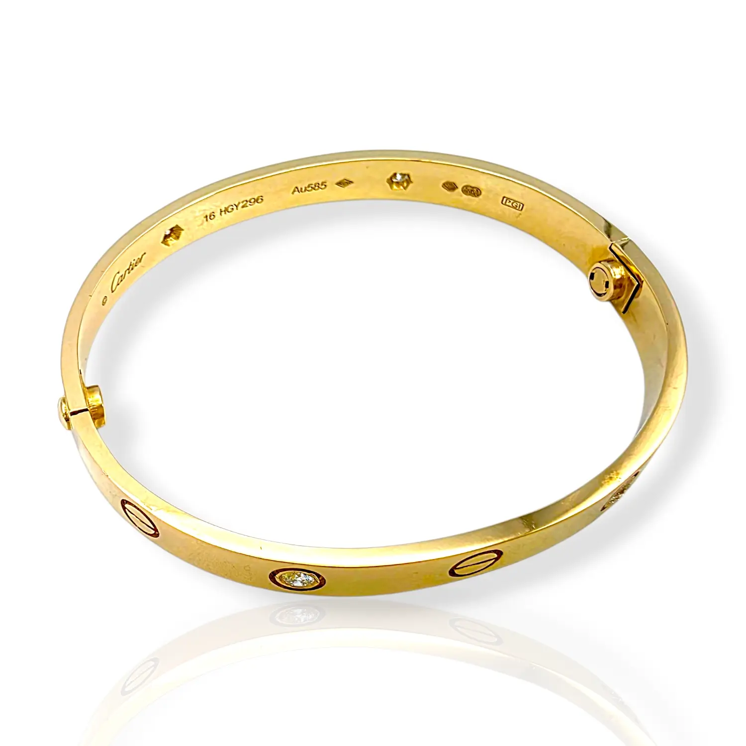 Златна гривна Cartier с диаманти и гравирани болтове 14К RG11448