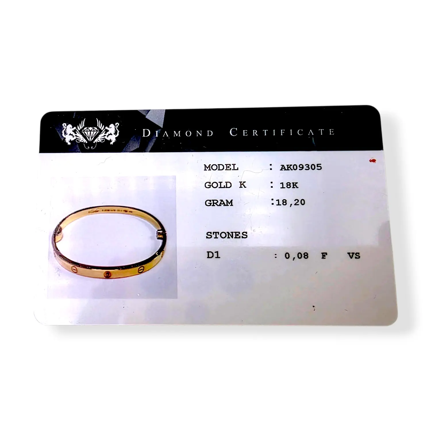 Златна гривна Cartier с диаманти и гравирани болтове 14К RG11448