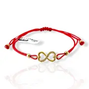 Гривна с червен конец и златна безкрайност с цирконии 14K RG12308