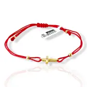 Гривна с червен конец и фино златно кръстче с камък 14K RG12292