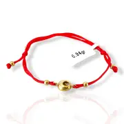 Златна гривна с червен конец и кръгъл мотив с циркон 14K RG12293