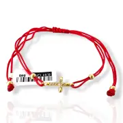 Гривна с червен конец и златен кръст с камъни 14K RG12295
