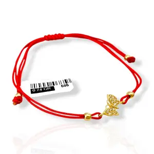 Златна гривна с червен конец и сияйна пеперуда 14K RG13259
