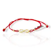 Гривна с червен конец и златна безкрайност полирана 14K RG12313