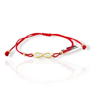 Гривна с червен конец и златна безкрайност полирана 14K RG12313