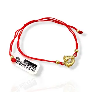 Златна гривна с червен конец и детски крачета 14K RG13261