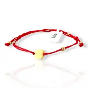 Гривна с червен конец и кръгла златна плочка 14K RG12316