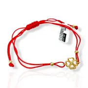 Златна гривна с червен конец и детелина с цирконии 14K RG13264