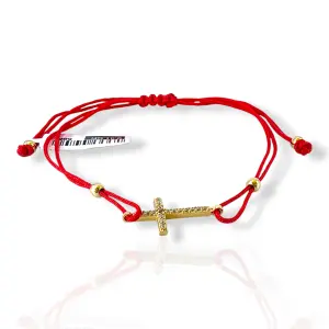Гривна с червен конец и кръстче с цирконии 14K RG12300
