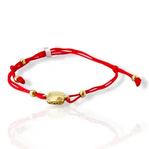 Гривна с червен конец и златен елемент с цирконий 14K RG12301