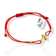 Златна гривна с червен конец и класическо златно кръстче 14K RG13266