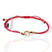 Гривна с червен конец и златна подкова с камънчета 14K RG12319
