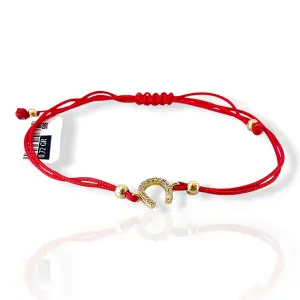 Гривна с червен конец и златна подкова с камънчета 14K RG12319