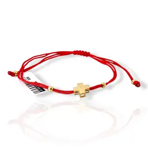 Гривна с червен конец и семпъл златен кръст 14K RG12303