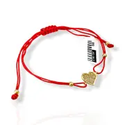 Златна гривна с червен конец и сърце с цирконии 14K RG13268