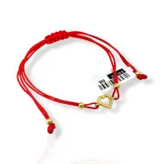 Златна гривна с червен конец и нежно сърце с камъчета 14K RG13270