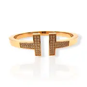 Златна гривна Tiffany с Т-образен отвор и цирконии 14К RG11447