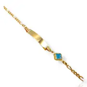 Златна бебешка гривна Van Cleef с плочка и тюркоаз 14К RG11829
