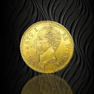 Златна монета 20 лири Умберто I 1882 Италия RG12846