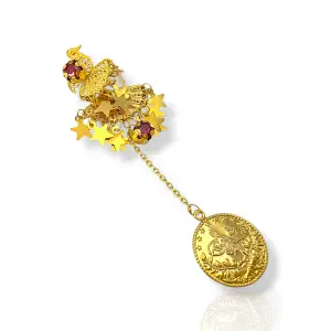 Златна фиба за коса с червени камъни и звезди 14K RG13280