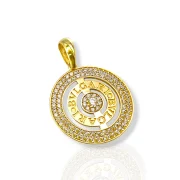 Дамска златна висулка кръг с цирконии и емайл 14K RG12958
