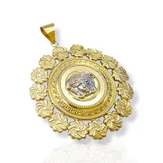 Златна висулка с Медуза и орнаментиран кръгъл дизайн 14K RG13142