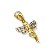 Златна висулка ангелче с бели крила и цирконии 14K RG12397