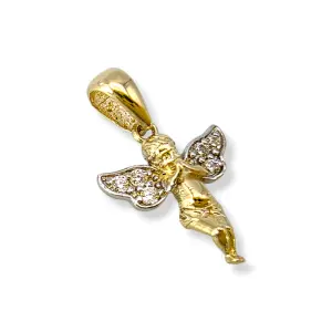 Златна висулка ангелче с бели крила и цирконии 14K RG12397