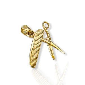 Златна висулка ножица и гребен за фризьори 14K RG13114
