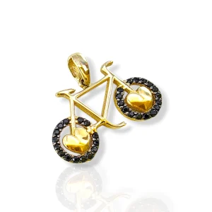 Артистична златна висулка колело с черни камъни 14K RG13116