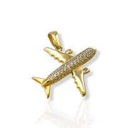 Луксозна златна висулка самолет с блестящи цирконии 14K RG13117