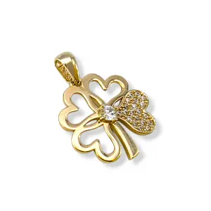 Златна висулка детелина с панделка и цирконии 14K RG12403