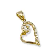 Златна висулка сърце с извита линия и цирконии 14K RG12405